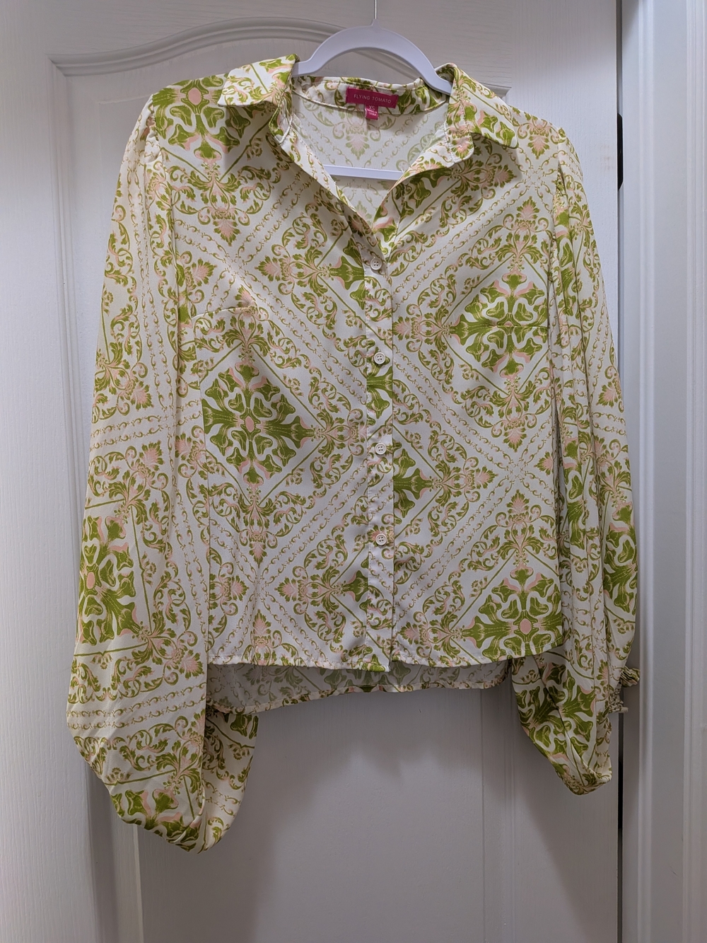 Flying Tomato Cream Blouse with Green and Pink Paisley Print